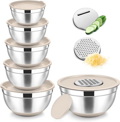 Mixing Bowls, Stainless Steel Salad Bowl with Lid & Graters -Black