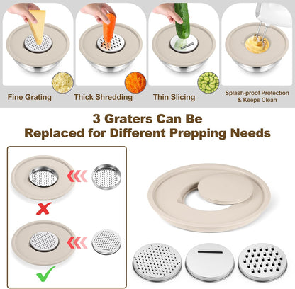 Mixing Bowls, Stainless Steel Salad Bowl with Lid & Graters -Black