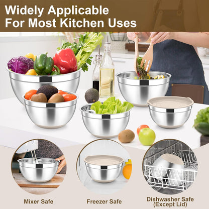 Mixing Bowls, Stainless Steel Salad Bowl with Lid & Graters -Black