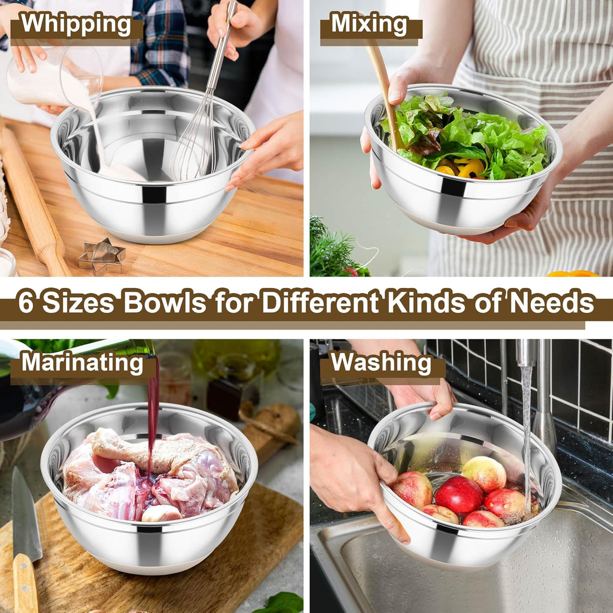 Mixing Bowls, Stainless Steel Salad Bowl with Lid & Graters -Black