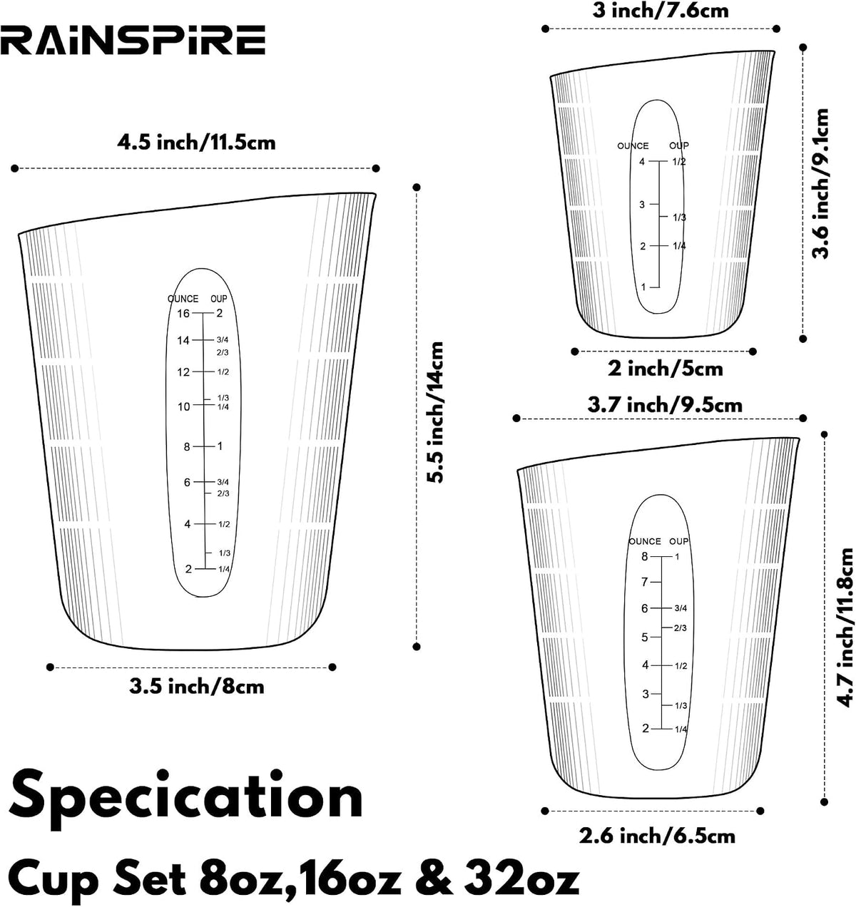Silicone Measuring Cups for Melting Chocolate ml/oz/cup Marks Silicone Cups