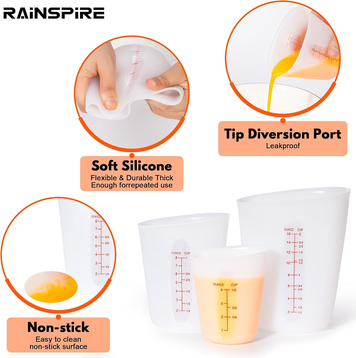 Silicone Measuring Cups for Melting Chocolate ml/oz/cup Marks Silicone Cups