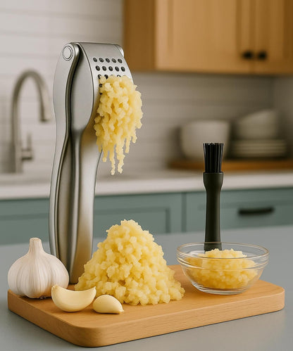 Premium Garlic Press - Easy to Clean Heavy Duty Garlic Presser & Mincer - Durable Garlic Crusher - No Peel Needed - Crush Garlic Effortlessly - Dishwasher Safe