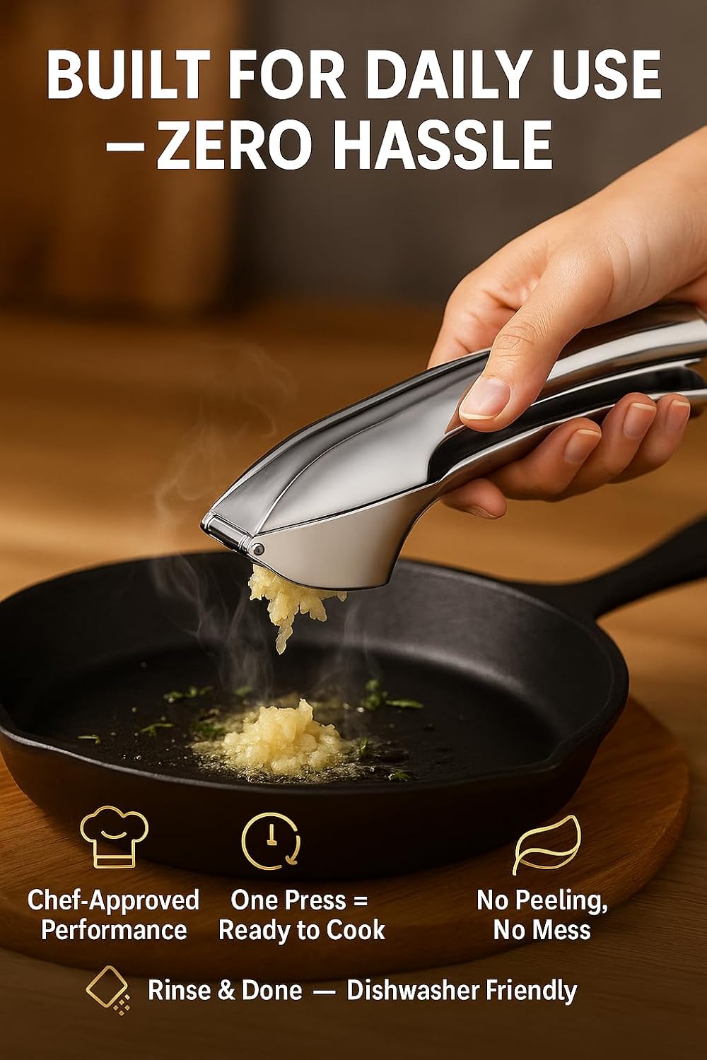 Premium Garlic Press - Easy to Clean Heavy Duty Garlic Presser & Mincer - Durable Garlic Crusher - No Peel Needed - Crush Garlic Effortlessly - Dishwasher Safe