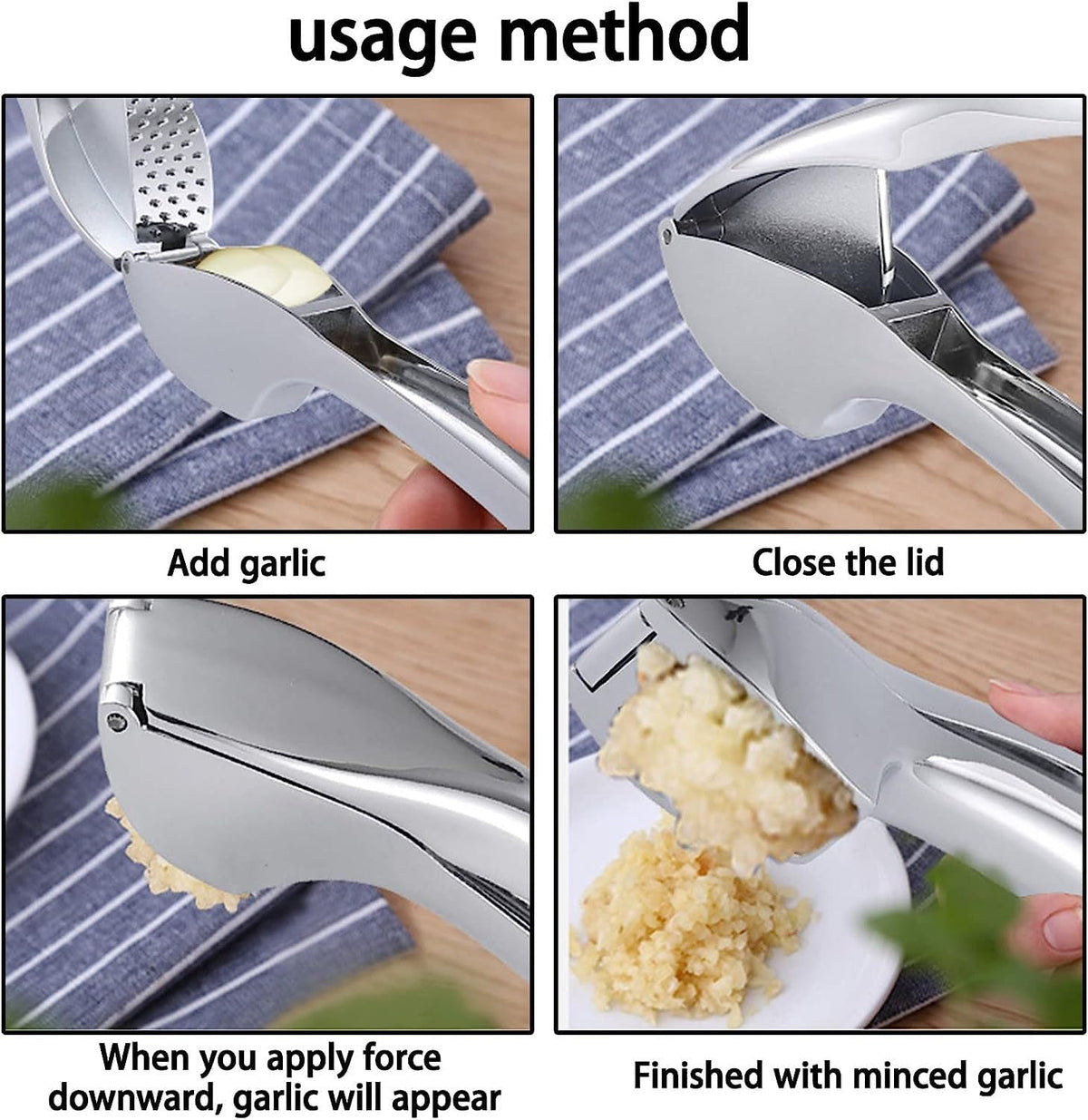 Premium Garlic Press - Easy to Clean Heavy Duty Garlic Presser & Mincer - Durable Garlic Crusher - No Peel Needed - Crush Garlic Effortlessly - Dishwasher Safe