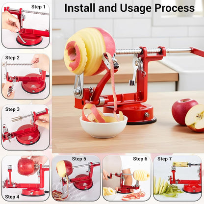 Apple Peeler Corer Slicer All In One - 3 In 1 (Peeler, Corer, Slicer) Long lasting Cast Magnesium Alloy Apple Peeler Machine with Stainless Steel Blades and Powerful Suction Base For Apples and Potato