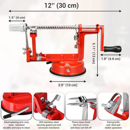 Apple Peeler Corer Slicer All In One - 3 In 1 (Peeler, Corer, Slicer) Long lasting Cast Magnesium Alloy Apple Peeler Machine with Stainless Steel Blades and Powerful Suction Base For Apples and Potato