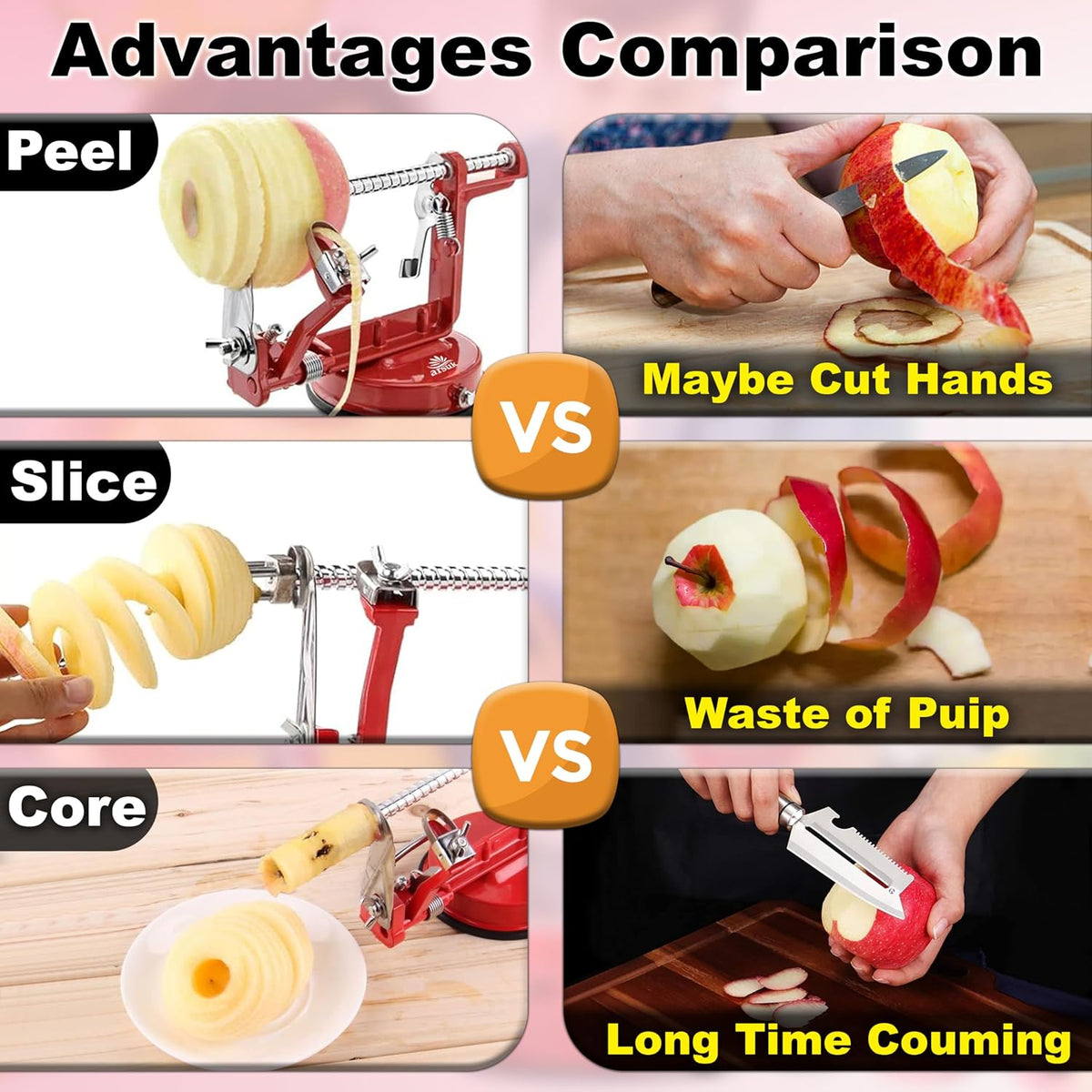 Apple Peeler Corer Slicer All In One - 3 In 1 (Peeler, Corer, Slicer) Long lasting Cast Magnesium Alloy Apple Peeler Machine with Stainless Steel Blades and Powerful Suction Base For Apples and Potato