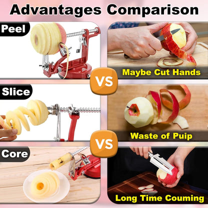 Apple Peeler Corer Slicer All In One - 3 In 1 (Peeler, Corer, Slicer) Long lasting Cast Magnesium Alloy Apple Peeler Machine with Stainless Steel Blades and Powerful Suction Base For Apples and Potato