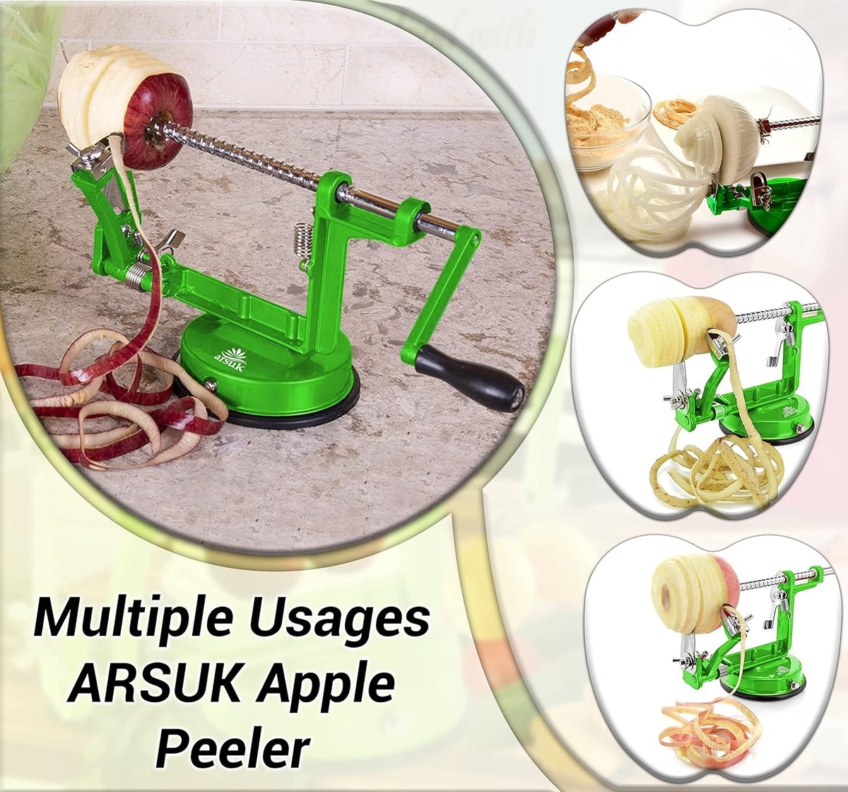Apple Peeler Corer Slicer All In One - 3 In 1 (Peeler, Corer, Slicer) Long lasting Cast Magnesium Alloy Apple Peeler Machine with Stainless Steel Blades and Powerful Suction Base For Apples and Potato