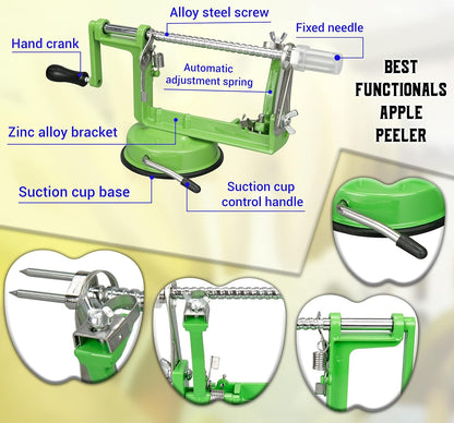 Apple Peeler Corer Slicer All In One - 3 In 1 (Peeler, Corer, Slicer) Long lasting Cast Magnesium Alloy Apple Peeler Machine with Stainless Steel Blades and Powerful Suction Base For Apples and Potato