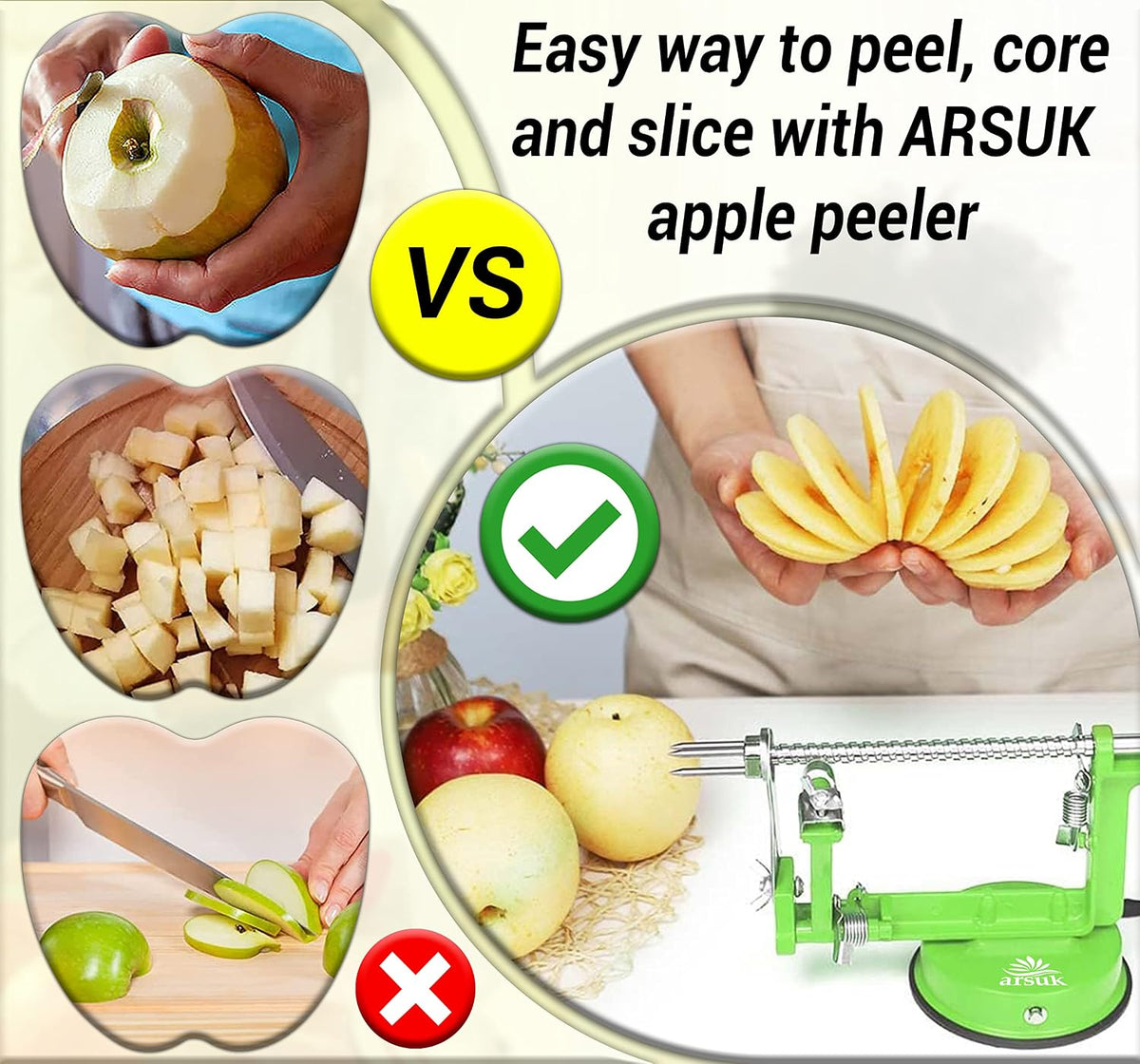 Apple Peeler Corer Slicer All In One - 3 In 1 (Peeler, Corer, Slicer) Long lasting Cast Magnesium Alloy Apple Peeler Machine with Stainless Steel Blades and Powerful Suction Base For Apples and Potato