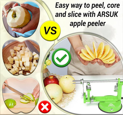 Apple Peeler Corer Slicer All In One - 3 In 1 (Peeler, Corer, Slicer) Long lasting Cast Magnesium Alloy Apple Peeler Machine with Stainless Steel Blades and Powerful Suction Base For Apples and Potato