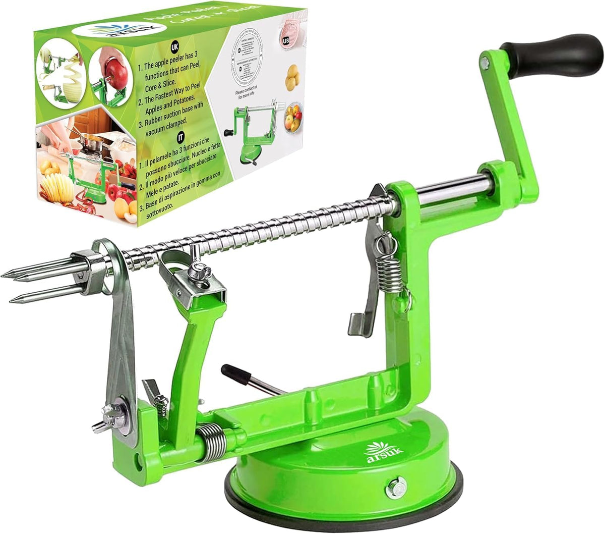Apple Peeler Corer Slicer All In One - 3 In 1 (Peeler, Corer, Slicer) Long lasting Cast Magnesium Alloy Apple Peeler Machine with Stainless Steel Blades and Powerful Suction Base For Apples and Potato