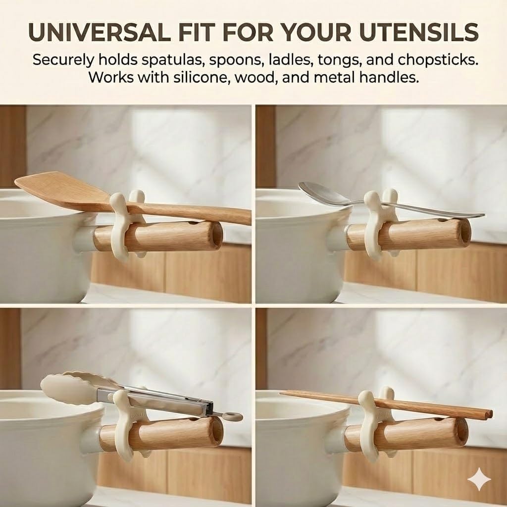 3-Pack Deer Antler Silicone Spoon Rest - 2-in-1 Clip-On Pot Handle Holder & Boil Over Guard, Heat Resistant Utensil Rest for Stovetop - Kitchen Gadget Gift Set (White 3PCS)
