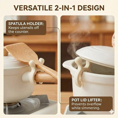 3-Pack Deer Antler Silicone Spoon Rest - 2-in-1 Clip-On Pot Handle Holder & Boil Over Guard, Heat Resistant Utensil Rest for Stovetop - Kitchen Gadget Gift Set (White 3PCS)