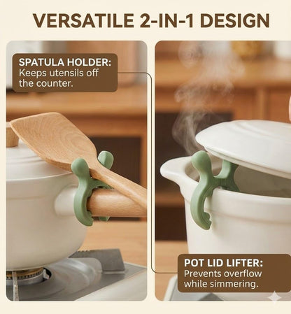 3-Pack Deer Antler Silicone Spoon Rest - 2-in-1 Clip-On Pot Handle Holder & Boil Over Guard, Heat Resistant Utensil Rest for Stovetop - Kitchen Gadget Gift Set (White 3PCS)