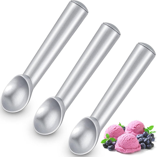 3 Pieces Ice Cream Scoop 7 Inches Nonstick Anti Freeze Ice Cream Scooper with Comfort Handle Aluminum Alloy Design Professional Ice Cream Scoop Easy Clean for Gelato Cookie Sorbet (Silver)