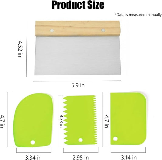 4 PCS Bench Scraper, Scraper Food Tool,Dough Scraper and Pastry Cutter With Scale,Food Chopper Baking Supplies Kitchen Gadgets (Green)