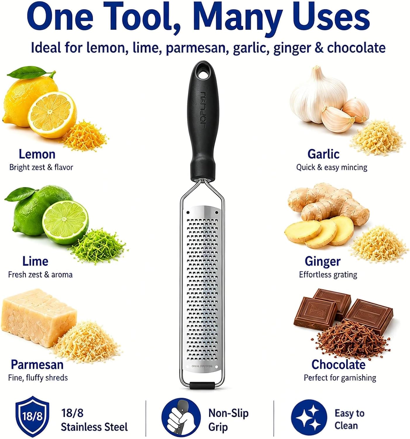 Zester Grater, Lemon Zester Grater with Handle, Premium Stainless Steel Citrus Zester for Parmesan, Garlic, Chocolate, Ginger, Non-Slip Grip, Safety Cover & Cleaning Brush, Black