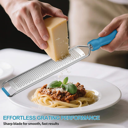 Zester Grater, Lemon Zester Grater with Handle, Premium Stainless Steel Citrus Zester for Parmesan, Garlic, Chocolate, Ginger, Non-Slip Grip, Safety Cover & Cleaning Brush, Black