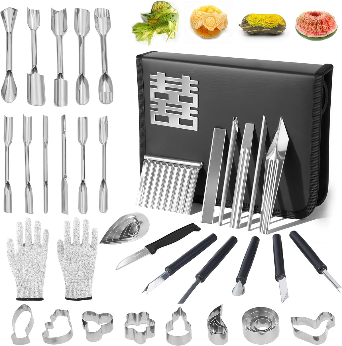 Stainless Steel Fruit Carving Tools Set with Portable Case
