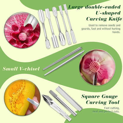Stainless Steel Fruit Carving Tools Set with Portable Case
