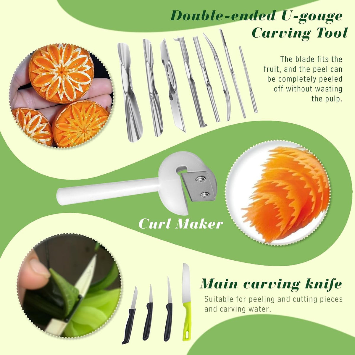 Stainless Steel Fruit Carving Tools Set with Portable Case