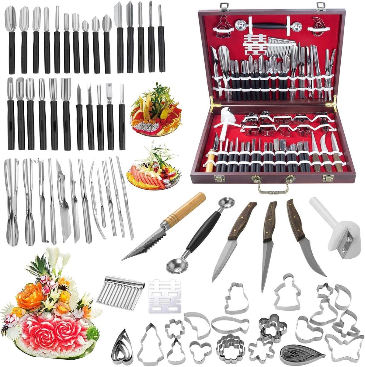 Stainless Steel Fruit Carving Tools Set with Portable Case