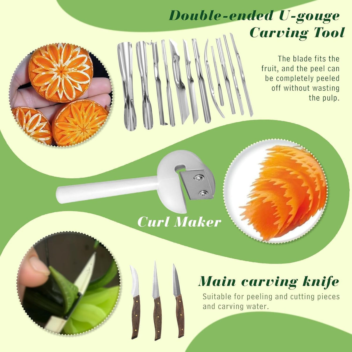 Stainless Steel Fruit Carving Tools Set with Portable Case