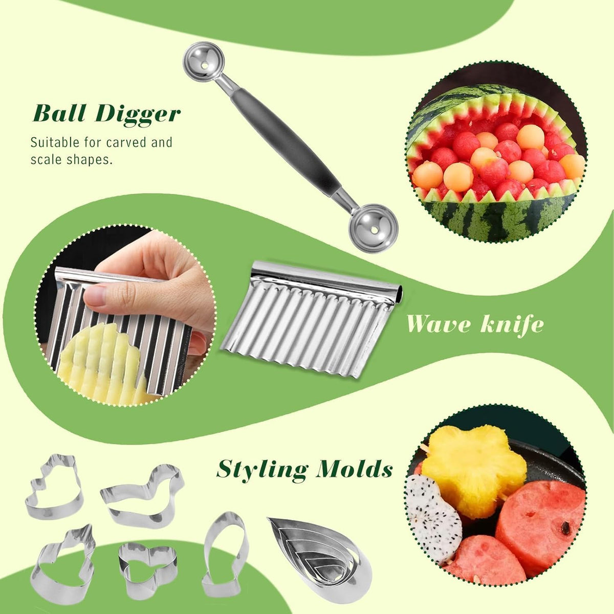 Stainless Steel Fruit Carving Tools Set with Portable Case