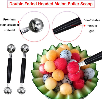 2 Pcs Double-Ended Headed Melon Baller Scoop,Stainless Steel Fruit Ice Cream Baller,Round Melon Balls Scooper for Watermelon/Ice Cream/Fruits/Sorbet/Meatballs