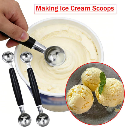 2 Pcs Double-Ended Headed Melon Baller Scoop,Stainless Steel Fruit Ice Cream Baller,Round Melon Balls Scooper for Watermelon/Ice Cream/Fruits/Sorbet/Meatballs