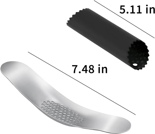 Garlic Press 430 Stainless Steel Garlic Rocker Mincer Bonus Food Grade with Silicone Peeler Garlic (Black)