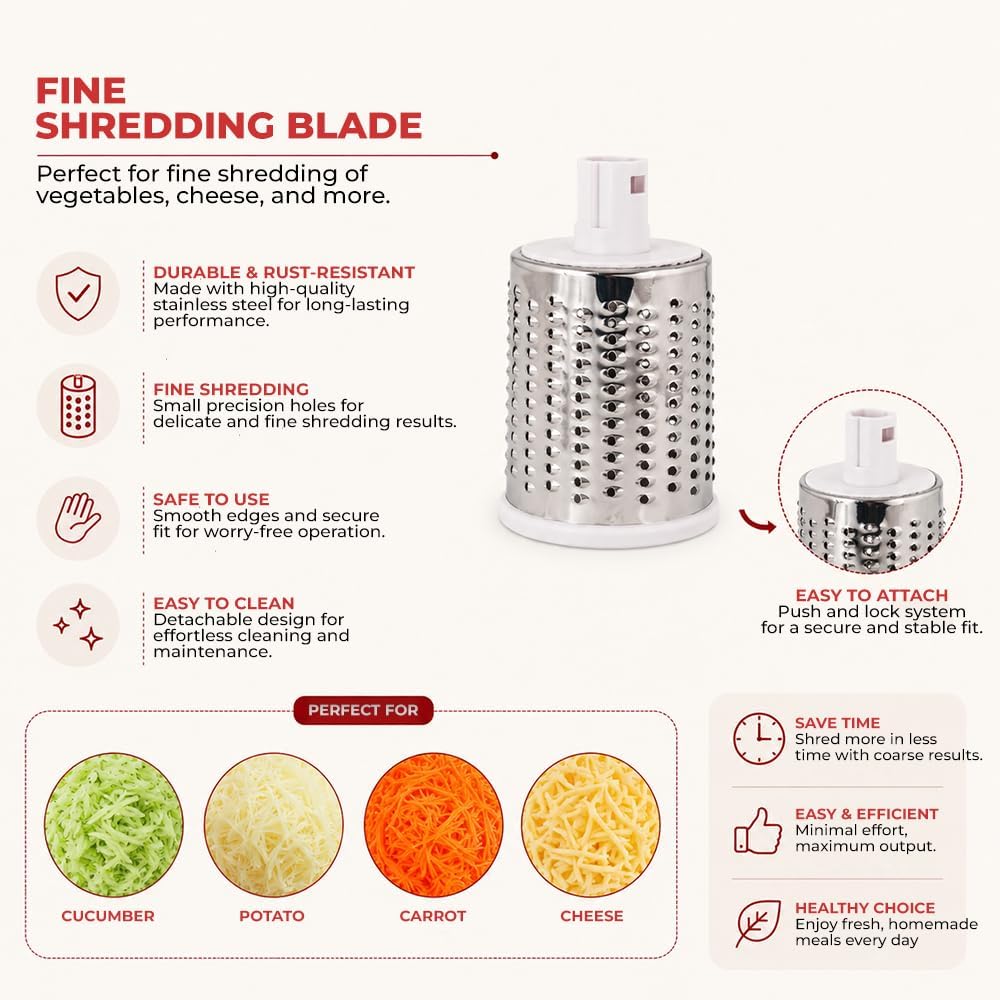 Rotary Cheese Grater with Hand Crank - Cheese Shredder with 3 Interchangeable Stainless Steel Blades, Suction Base & Ergonomic Handle | Vegetable Slicer, Food Grater for Cheese, Nuts & Chocolate