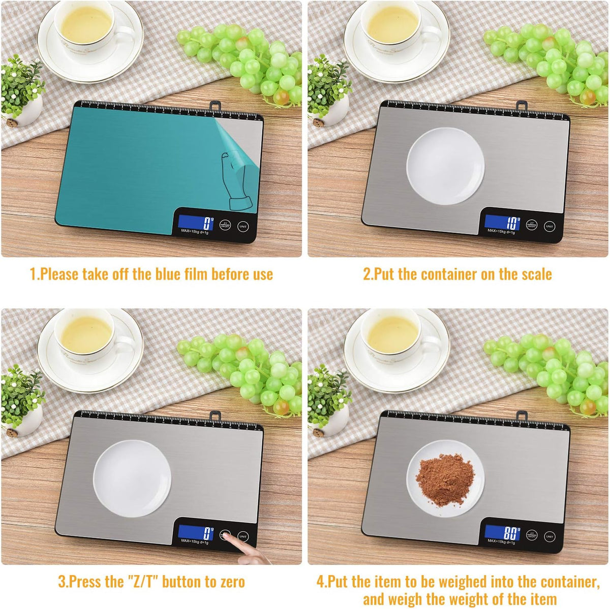 33lb Digital Kitchen Scale with Large Weighing Area (9 in)