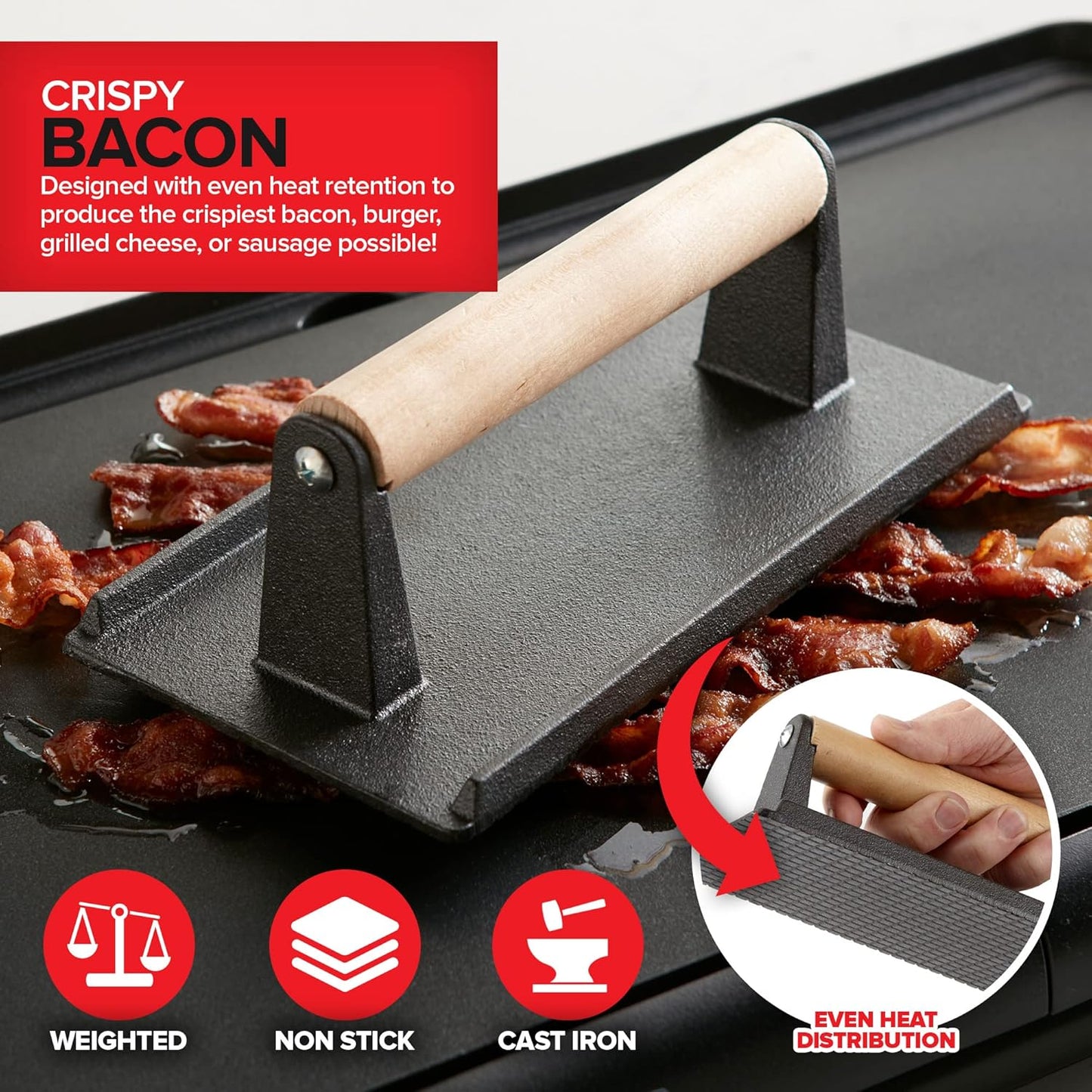 Griddle Breakfast Kit Accessories - Pancake Batter Dispenser for Griddle, Cast Iron Grill Press for Bacon, 4 Egg Rings/Pancake Molds and Spatula, Compatible With Blackstone Griddles