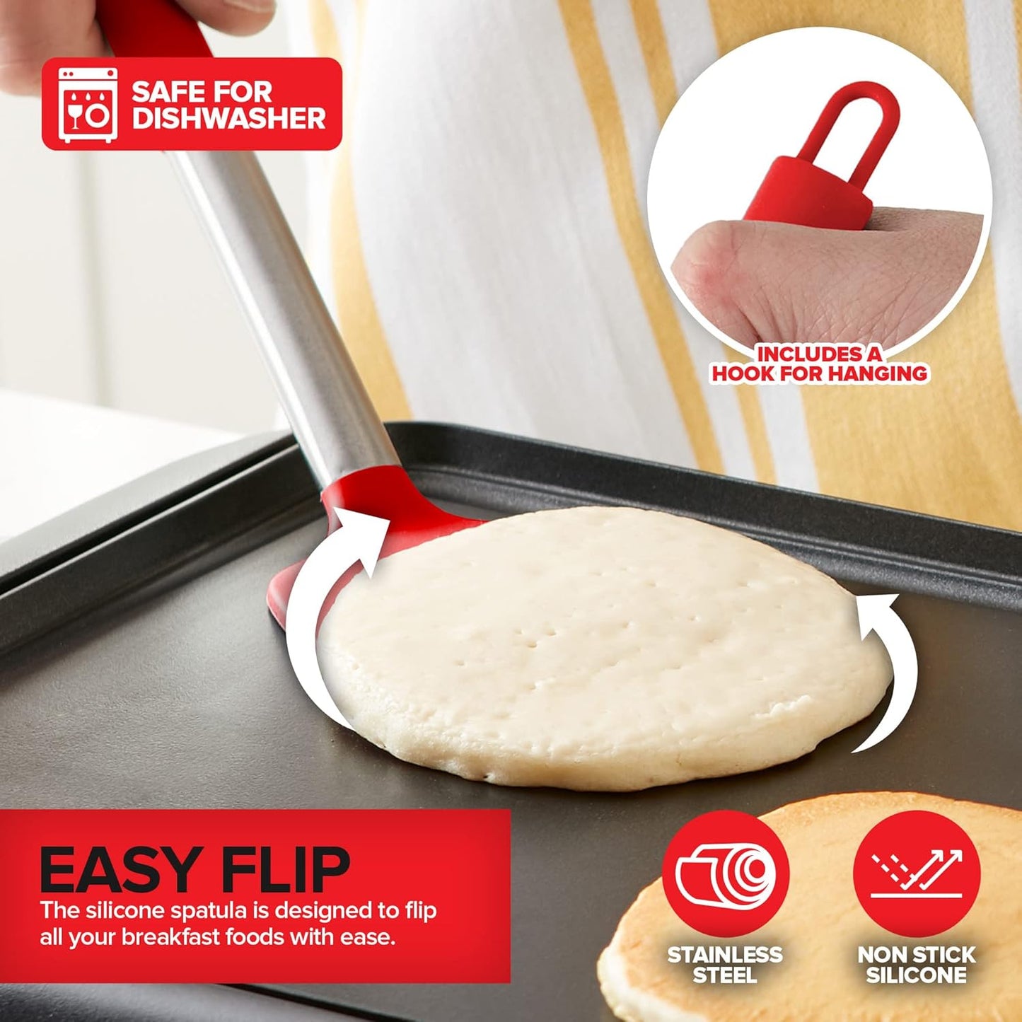 Griddle Breakfast Kit Accessories - Pancake Batter Dispenser for Griddle, Cast Iron Grill Press for Bacon, 4 Egg Rings/Pancake Molds and Spatula, Compatible With Blackstone Griddles