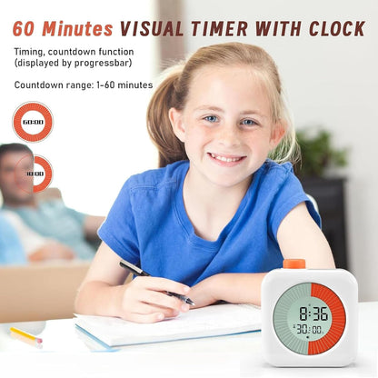 Back to School Supplies Visual Timer for Kids, ADHD, Autism | 60-Minute Countdown 3-in-1(Timer & Clock & Alarm), Time Management Tool, Classroom Essential, Ideal Teacher Gift