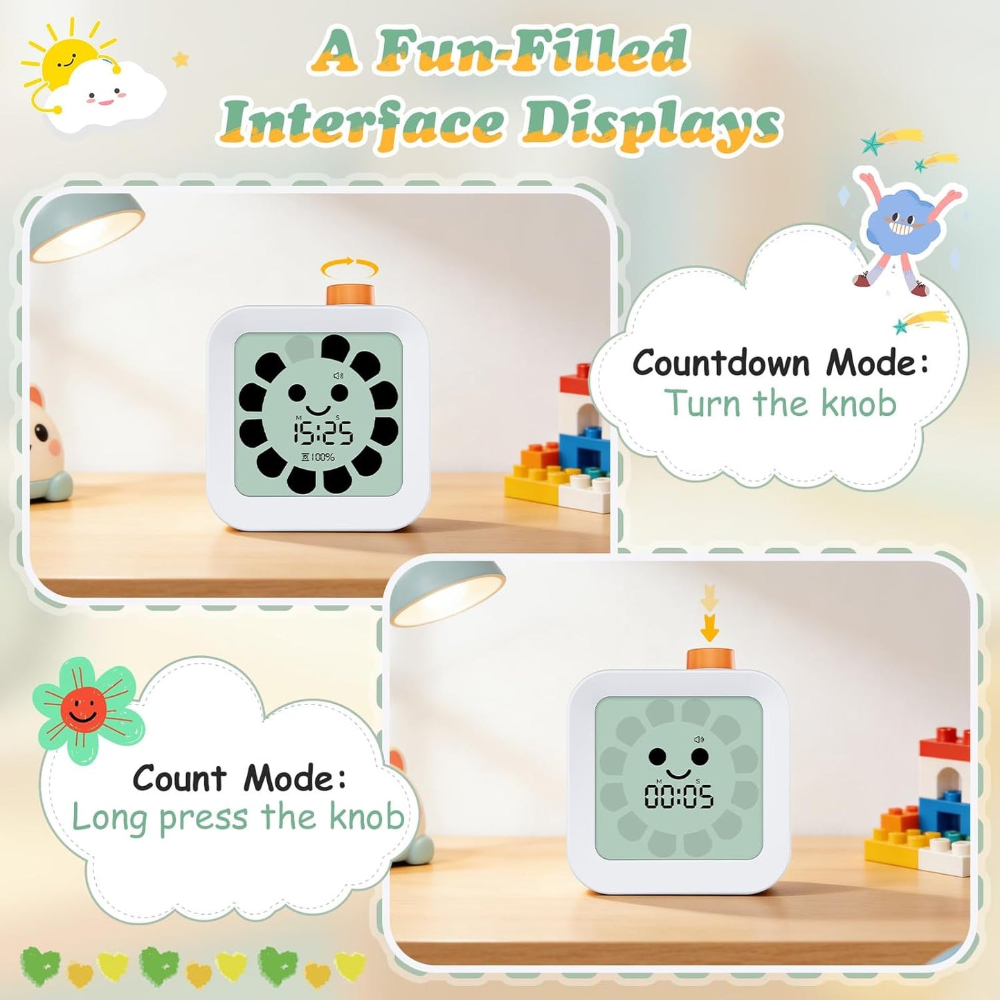 Back to School Supplies Visual Timer for Kids, ADHD, Autism | 60-Minute Countdown 3-in-1(Timer & Clock & Alarm), Time Management Tool, Classroom Essential, Ideal Teacher Gift