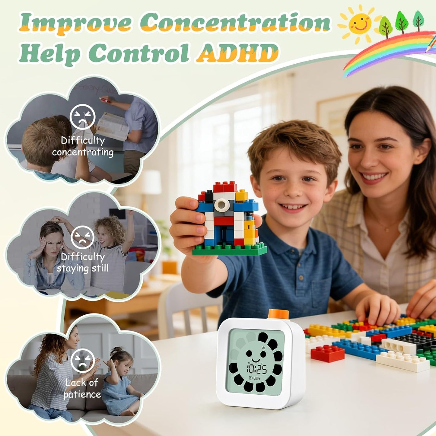 Back to School Supplies Visual Timer for Kids, ADHD, Autism | 60-Minute Countdown 3-in-1(Timer & Clock & Alarm), Time Management Tool, Classroom Essential, Ideal Teacher Gift