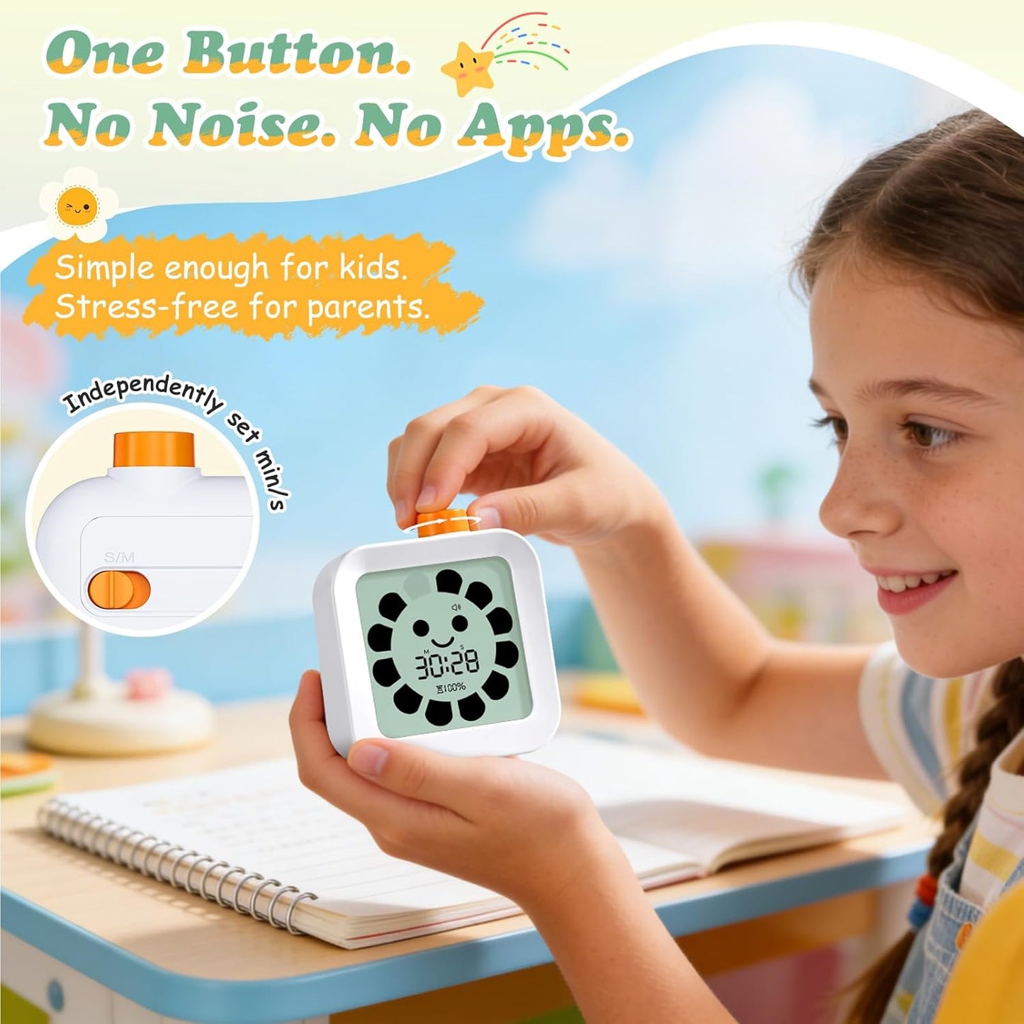 Back to School Supplies Visual Timer for Kids, ADHD, Autism | 60-Minute Countdown 3-in-1(Timer & Clock & Alarm), Time Management Tool, Classroom Essential, Ideal Teacher Gift