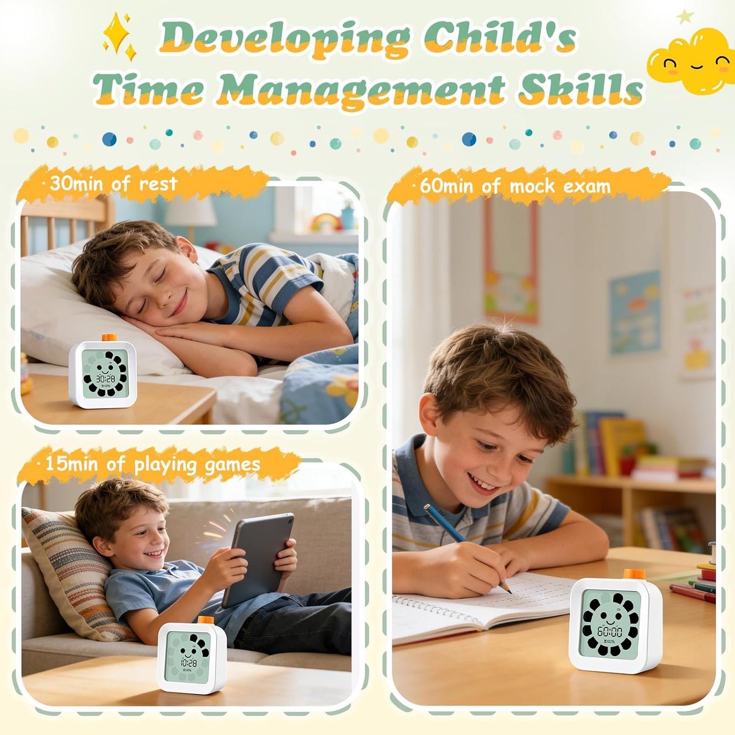 Back to School Supplies Visual Timer for Kids, ADHD, Autism | 60-Minute Countdown 3-in-1(Timer & Clock & Alarm), Time Management Tool, Classroom Essential, Ideal Teacher Gift