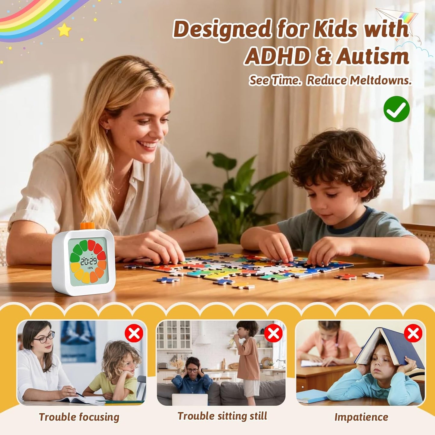 Back to School Supplies Visual Timer for Kids, ADHD, Autism | 60-Minute Countdown 3-in-1(Timer & Clock & Alarm), Time Management Tool, Classroom Essential, Ideal Teacher Gift
