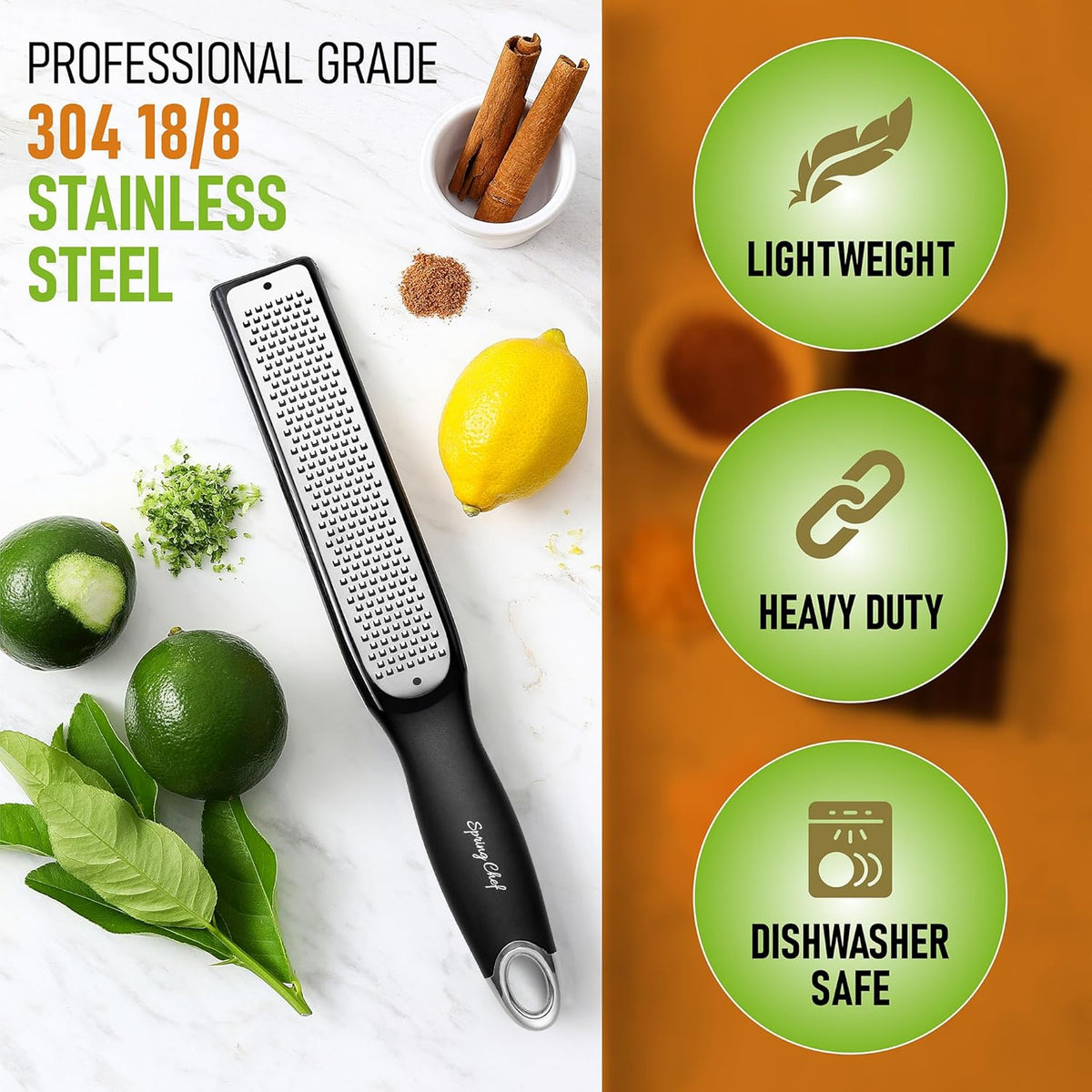 Stainless Steel Lemon Zester - Garlic & Ginger Grater - Black