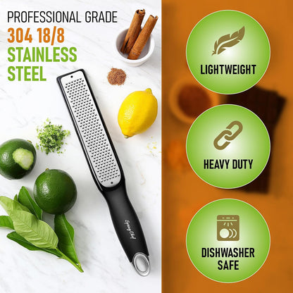 Stainless Steel Lemon Zester - Garlic & Ginger Grater - Black