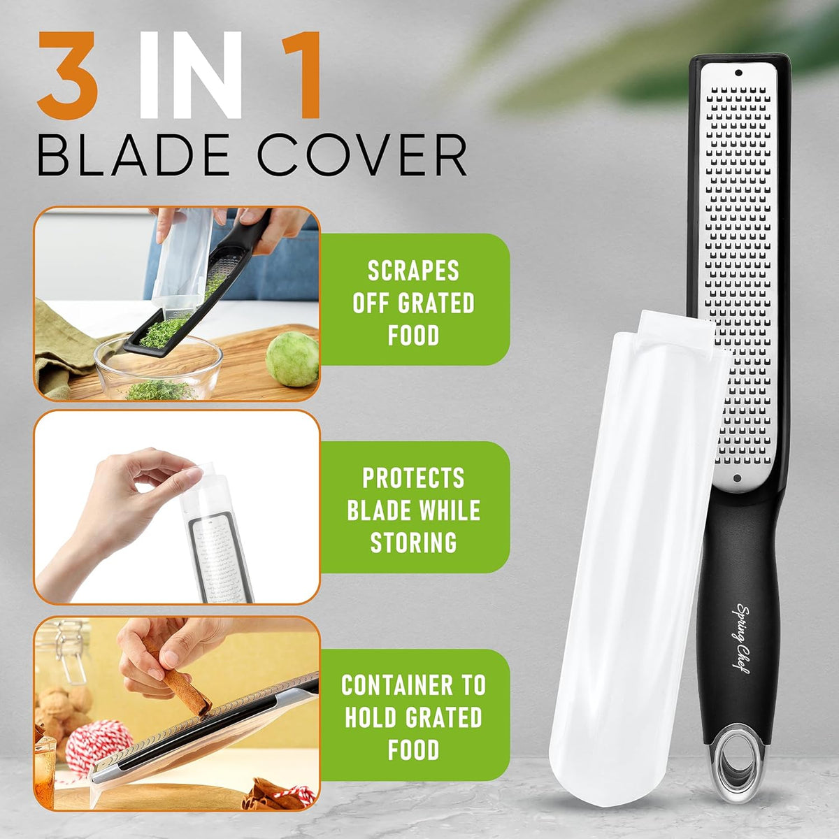 Stainless Steel Lemon Zester - Garlic & Ginger Grater - Black