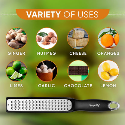Stainless Steel Lemon Zester - Garlic & Ginger Grater - Black