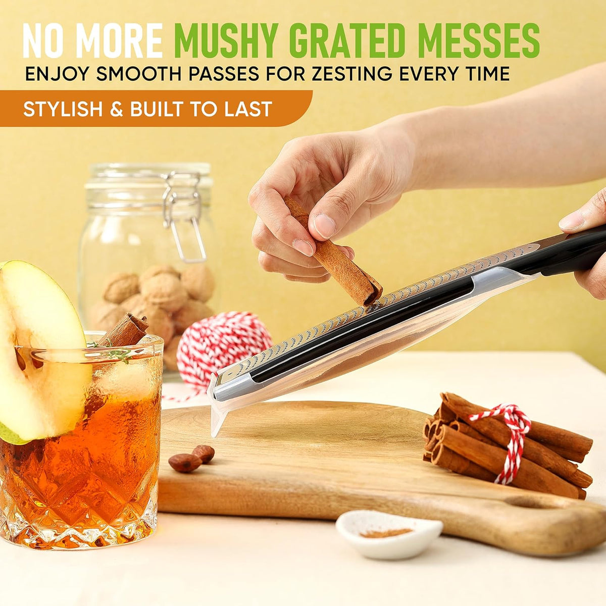 Stainless Steel Lemon Zester - Garlic & Ginger Grater - Black