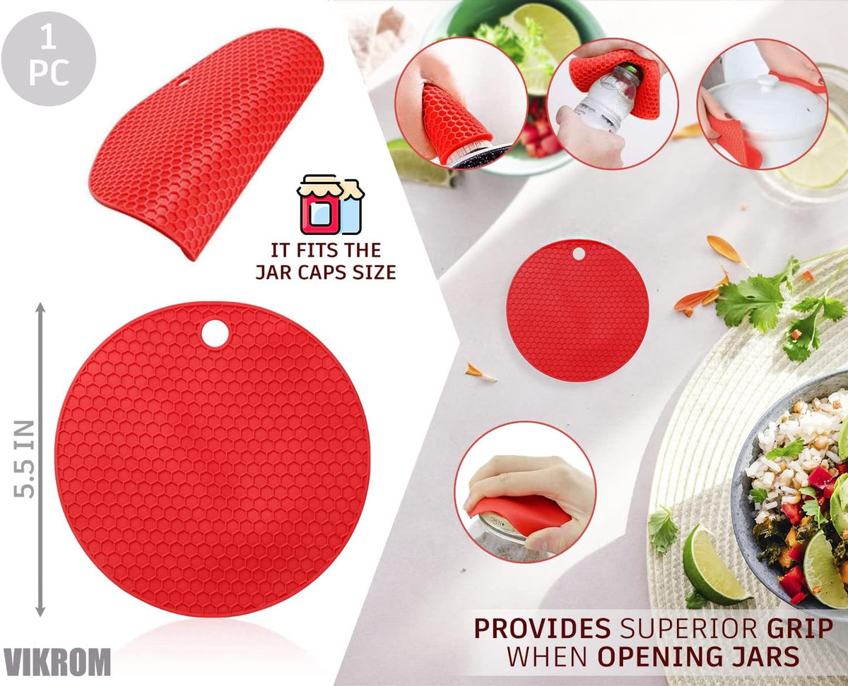 Silicone Jar Opener Set for Seniors, 2 Openers, Non Slip Rubber Pad